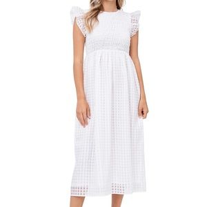 En Saison Organza Midi Dress with Smocking details and Gingham Pattern